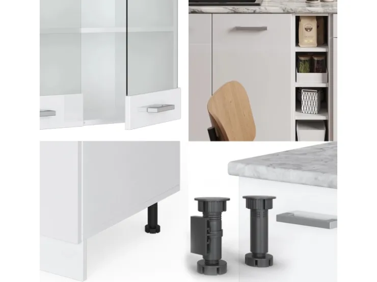 Single-Küchen<Vicco R-Line Singleküche Hochglanz/ 160 cm AP Marmor ohne E-Geräte Weiß