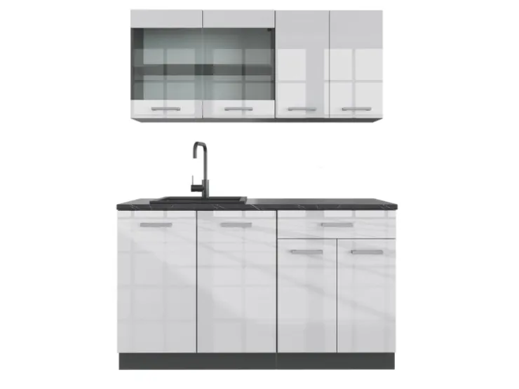 Single-Küchen<Vicco R-Line Singleküche /Anthrazit 140 cm AP Anthrazit ohne E-Geräte Weiß Hochglanz