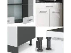 Single-Küchen<Vicco R-Line Singleküche /Anthrazit 140 cm AP Anthrazit ohne E-Geräte Weiß Hochglanz