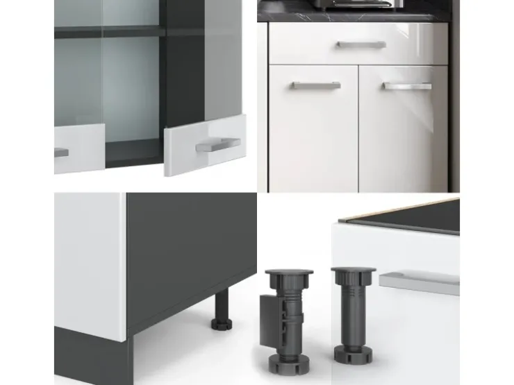 Single-Küchen<Vicco R-Line Singleküche /Anthrazit 140 cm AP Anthrazit ohne E-Geräte Weiß Hochglanz