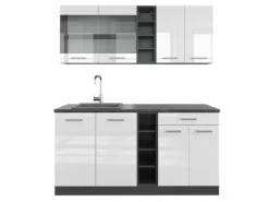 Single-Küchen<Vicco R-Line Singleküche /Anthrazit 160 cm AP Anthrazit ohne E-Geräte Weiß Hochglanz