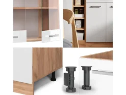 Single-Küchen|Herde<Vicco R-Line Singleküche Weiß Hochglanz/Goldkraft Eiche 160 cm ohne Arbeitsplatte ohne E-Geräte Hochglanz Weiß