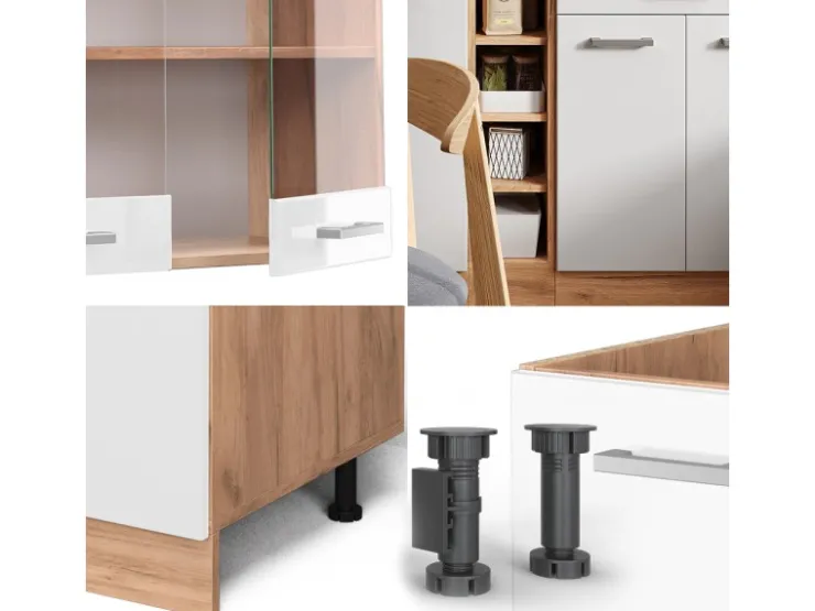 Single-Küchen|Herde<Vicco R-Line Singleküche Weiß Hochglanz/Goldkraft Eiche 160 cm ohne Arbeitsplatte ohne E-Geräte Hochglanz Weiß