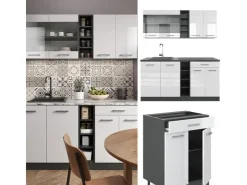 Single-Küchen<Vicco R-Line Singleküche /Anthrazit 160 cm AP Eiche ohne E-Geräte Weiß Hochglanz