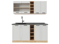 Discount Vicco R-Line Singleküche Weiß Landhaus/Goldkraft Eiche 160 cm AP Anthrazit ohne E-Geräte Single-Küchen|Miniküchen