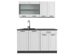 Single-Küchen<Vicco R-Line Singleküche Weiß Landhaus/Anthrazit 140 cm AP Anthrazit ohne E-Geräte Weiß Strukturiert