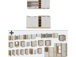 New Vicco R-Line Singleküche Weiß Landhaus/Goldkraft Eiche 160 cm AP Marmor ohne E-Geräte Single-Küchen|Miniküchen