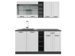 Vicco R-Line Singleküche Weiß Landhaus/Anthrazit 160 cm ohne Arbeitsplatte ohne E-Geräte Single-Küchen