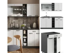 Vicco R-Line Singleküche Weiß Landhaus/Anthrazit 160 cm ohne Arbeitsplatte ohne E-Geräte Single-Küchen