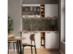 Single-Küchen|Einbauküchen<Vicco R-Line Singleküche Weiß Landhaus/Goldkraft Eiche 160 cm ohne Arbeitsplatte ohne E-Geräte Weiß Struktur