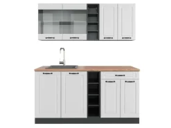 Clearance Vicco R-Line Singleküche Weiß Landhaus/Anthrazit 160 cm AP Eiche ohne E-Geräte Weiß Strukturiert