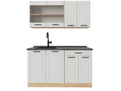 Single-Küchen<Vicco R-Line Singleküche Weiß Landhaus/Goldkraft Eiche 140 cm AP Anthrazit ohne E-Geräte Weiß Struktur