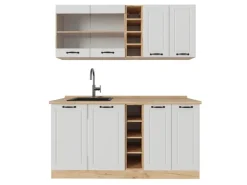 Best Vicco R-Line Singleküche Weiß Landhaus/Goldkraft Eiche 160 cm AP Eiche ohne E-Geräte Weiß Struktur