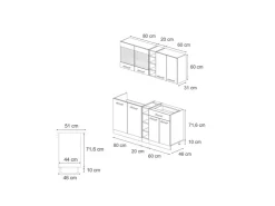 Best Vicco R-Line Singleküche Weiß Landhaus/Goldkraft Eiche 160 cm AP Eiche ohne E-Geräte Weiß Struktur