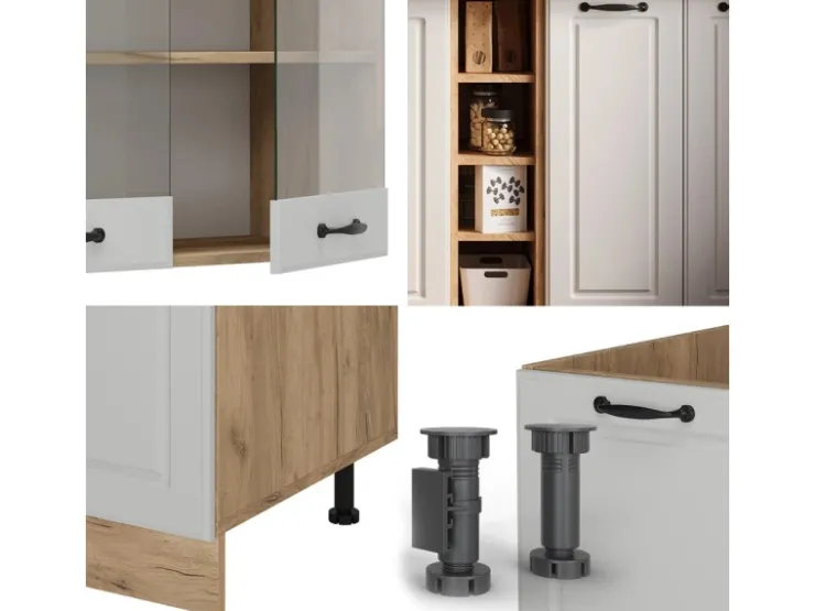 Best Vicco R-Line Singleküche Weiß Landhaus/Goldkraft Eiche 160 cm AP Eiche ohne E-Geräte Weiß Struktur
