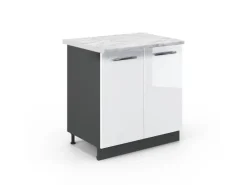 Discount Vicco Spülenunterschrank Fame-Line Hochglanz/Anthrazit 80 cm mit Regal AP Marmor Weiß