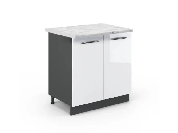 Discount Vicco Spülenunterschrank Fame-Line Hochglanz/Anthrazit 80 cm mit Regal AP Marmor Weiß