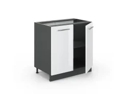 Discount Vicco Spülenunterschrank Fame-Line Hochglanz/Anthrazit 80 cm mit Regal AP Marmor Weiß