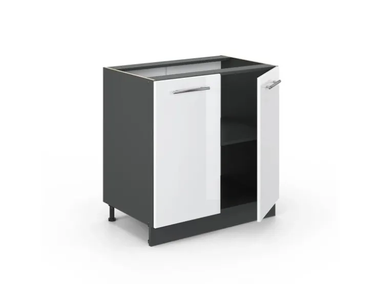 Discount Vicco Spülenunterschrank Fame-Line Hochglanz/Anthrazit 80 cm mit Regal AP Marmor Weiß