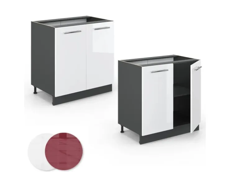 Discount Vicco Spülenunterschrank Fame-Line Hochglanz/Anthrazit 80 cm mit Regal AP Marmor Weiß