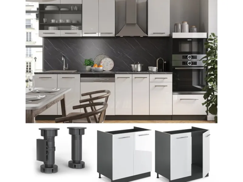 Vicco Spülenunterschrank Fame-Line Hochglanz/Anthrazit 80 cm AP Marmor Küchenschränke
