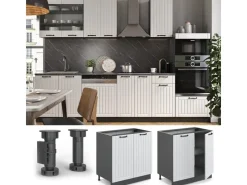 Best Vicco Spülenunterschrank Fame-Line Landhaus/Anthrazit 80 cm mit Regal ohne Arbeitsplatte Weiß
