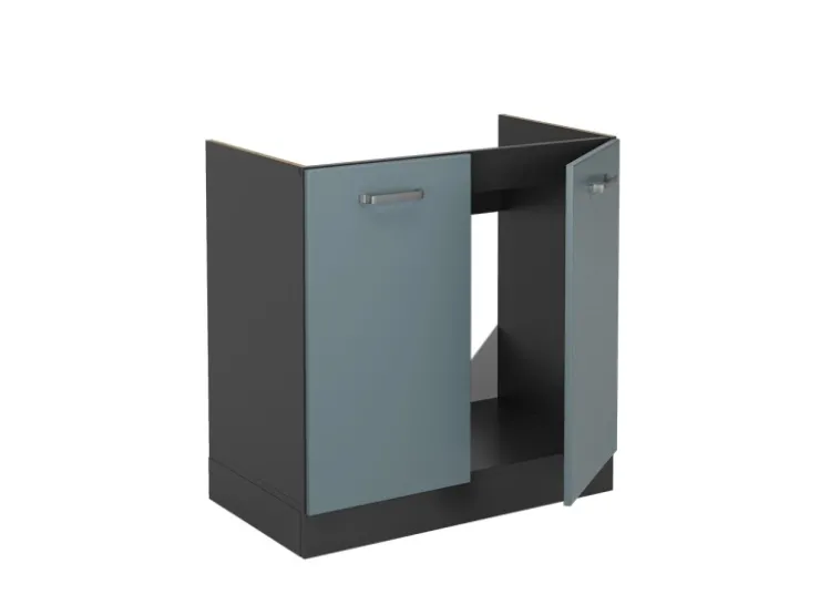 Küchenschränke<Vicco Spülenunterschrank R-Line Blau-Grau/Anthrazit 80 cm ohne Arbeitsplatte Blaugrau