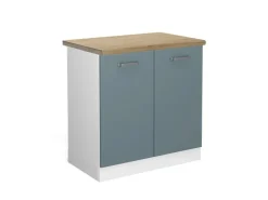 Küchenschränke<Vicco Spülenunterschrank R-Line Küchenunterschrank für die Spüle Blau-Grau/Weiß 80 cm AP Eiche Blaugrau
