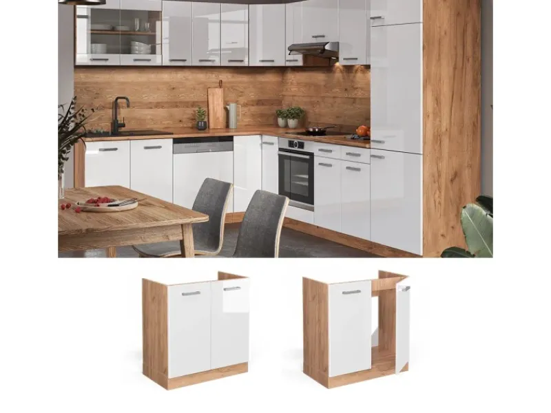 Vicco Spülenunterschrank R-Line Hochglanz/Goldkraft Eiche 80 cm ohne Arbeitsplatte Küchenschränke