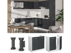 Vicco Spülenunterschrank R-Line Schwarz Beton/Weiß 80 cm ohne Arbeitsplatte Beton Anthrazit