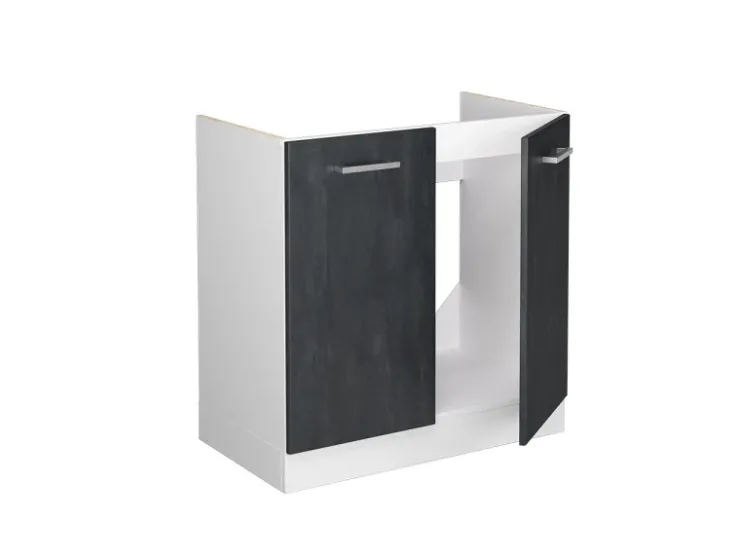 Vicco Spülenunterschrank R-Line Schwarz Beton/Weiß 80 cm ohne Arbeitsplatte Beton Anthrazit
