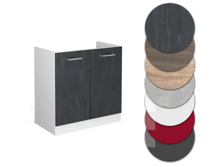 Vicco Spülenunterschrank R-Line Schwarz Beton/Weiß 80 cm ohne Arbeitsplatte Beton Anthrazit