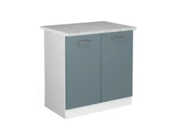 Vicco Spülenunterschrank R-Line Küchenunterschrank für die Spüle Blau-Grau/Weiß 80 cm AP Marmor Küchenschränke