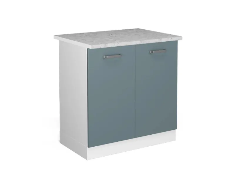 Vicco Spülenunterschrank R-Line Küchenunterschrank für die Spüle Blau-Grau/Weiß 80 cm AP Marmor Küchenschränke