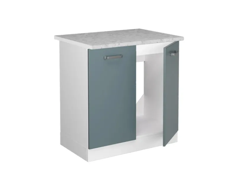 Vicco Spülenunterschrank R-Line Küchenunterschrank für die Spüle Blau-Grau/Weiß 80 cm AP Marmor Küchenschränke