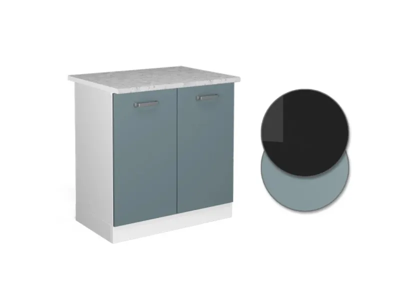 Vicco Spülenunterschrank R-Line Küchenunterschrank für die Spüle Blau-Grau/Weiß 80 cm AP Marmor Küchenschränke