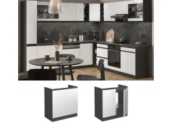New Vicco Spülenunterschrank R-Line Blau-Grau/Goldkraft Eiche 80 cm AP Marmor Blaugrau