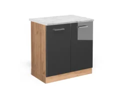 Clearance Vicco Spülenunterschrank R-Line Hochglanz/Goldkraft Eiche 80 cm AP Marmor Küchenschränke