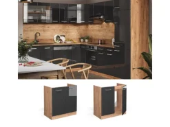 Clearance Vicco Spülenunterschrank R-Line Hochglanz/Goldkraft Eiche 80 cm AP Marmor Küchenschränke