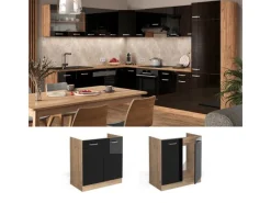 Discount Vicco Spülenunterschrank R-Line Schwarz Hochglanz/Goldkraft Eiche 80 cm AP Marmor Zubehör Für Küchenarmatur