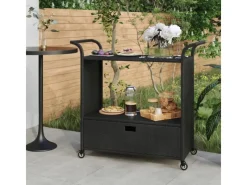 Discount vidaXL Barwagen mit Schublade Schwarz 100x45x97 cm Poly Rattan Servierwagen