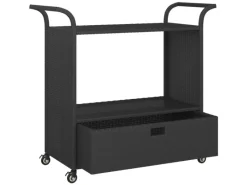 Discount vidaXL Barwagen mit Schublade Schwarz 100x45x97 cm Poly Rattan Servierwagen