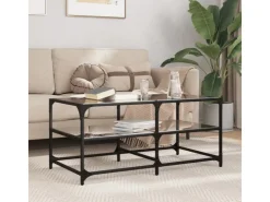 New vidaXL Couchtisch mit Glasplatte Schwarz 98,5x50x45 cm Stahl Modell 1