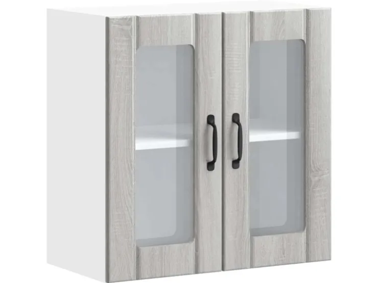 vidaXL Küchen-Hängeschrank mit Glastür Lucca Grau Sonoma Holzwerkstoff 853913