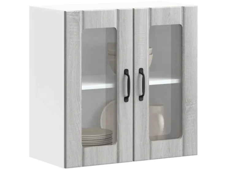 vidaXL Küchen-Hängeschrank mit Glastür Lucca Grau Sonoma Holzwerkstoff 853913