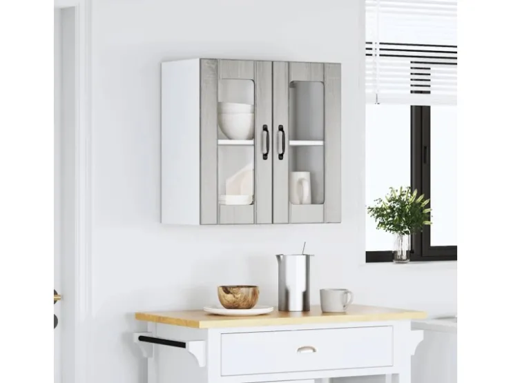 vidaXL Küchen-Hängeschrank mit Glastür Lucca Grau Sonoma Holzwerkstoff 853913