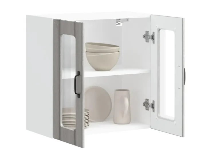 vidaXL Küchen-Hängeschrank mit Glastür Lucca Grau Sonoma Holzwerkstoff 853913