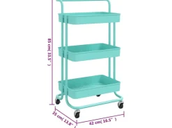 Servierwagen|Besteckkästen<vidaXL Küchenwagen 3 Etagen Türkis 42x35x85 cm Eisen und ABS
