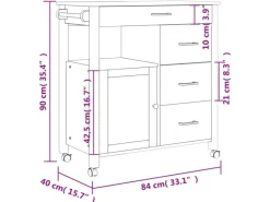 vidaXL Küchenwagen MONZA 84x40x90 cm Massivholz Kiefer Modell 14 Servierwagen