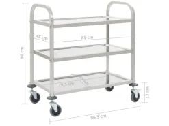 Servierwagen<vidaXL 3-Stufiger Servierwagen 96,5 x 55 x 90 cm Edelstahl